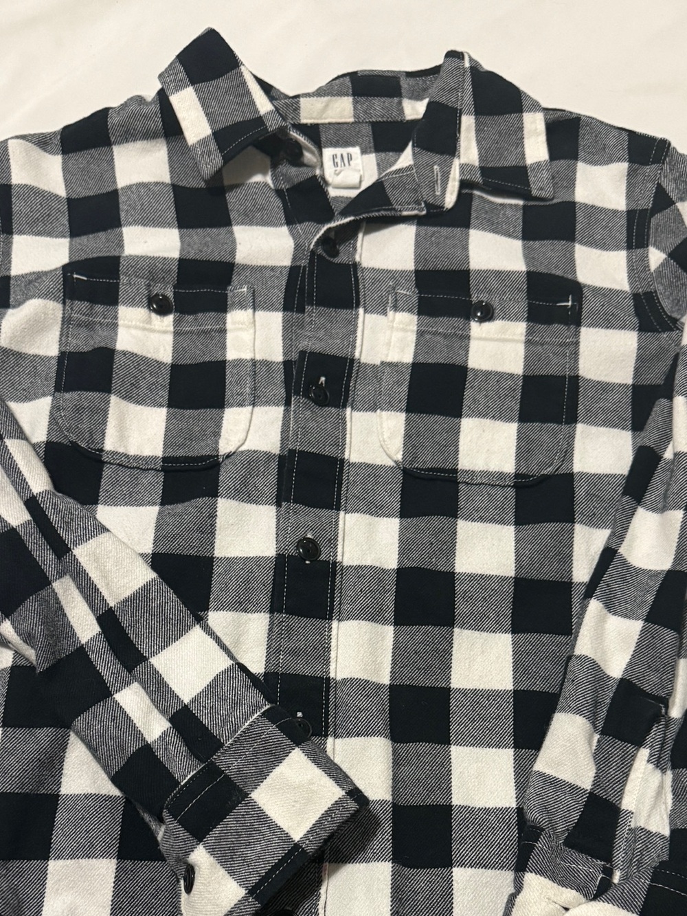 GAP Boy’s Black & White Buffalo Plaid Button-Down Shirt